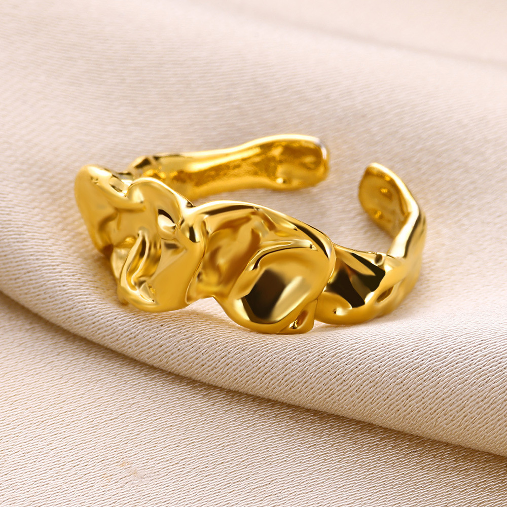13g Weight 0.03µm-0.05µm Gold Plating Thickness PVD Coated Real Gold Plated Irregular Solid Color 304 Stainless Steel Elegant Waterproof Non Tarnish Open Rings