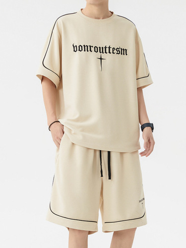 Plus-size men's summer fashion brand t-shirt, short shorts, basketball clothes, set of four-leaf clover casual sports suit