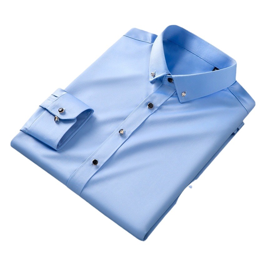 2024 Camisa de manga larga con hebilla de diamantes para hombre de estilo nuevo, elástica y cómoda, camisa casual de negocios sin hierro, versión coreana de los hombres delgados