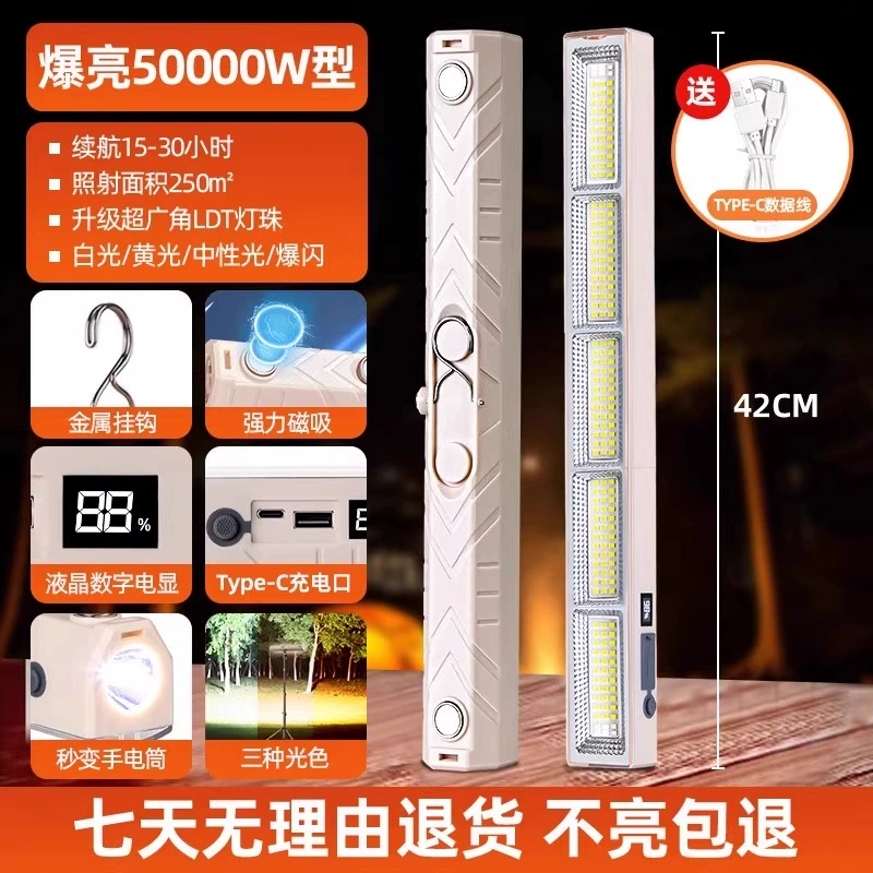 LED-лампа для кемпинга, портативная перезаряжаемая аварийная лампа, магнит, зарядка телефона (2000–6000 мАч)