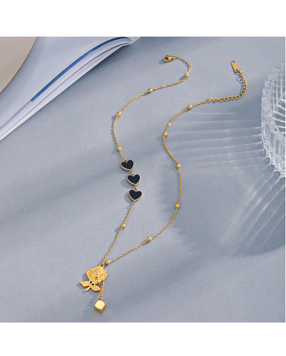 Fashion Heart Shape Rose Stainless Steel Titanium Steel Enamel Plating Pendant Necklace 1 Piece