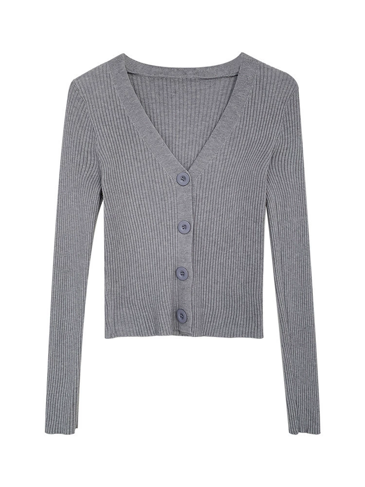 Короткий свитер, кардиган, вязаная куртка, осень с длинными рукавами, slim fit, 2021 год, оптовая продажа