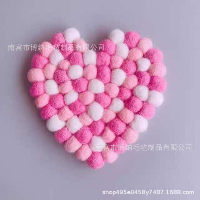 Love Felt Ball Coaster—100% Merino Wool Table Mat—Felt Coaster Mat, Drink Absorbent Three