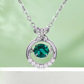 50份圆环形蝴蝶结培育祖母绿S925纯银镀白金玫瑰金吊坠锁骨链新款