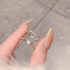 簡約素圈戒指女小眾設計冷淡風鑲鑽食指戒指女時尚個性開口指環潮