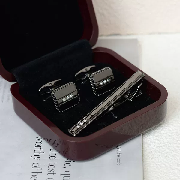 #62/gun black (tie clip + cufflink)