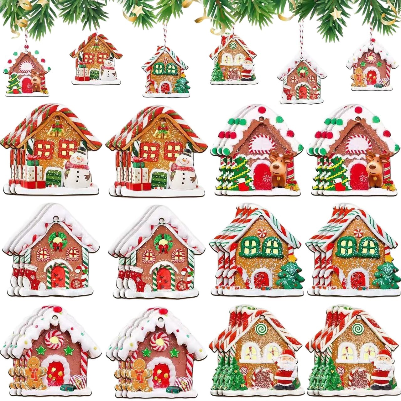Decoración de árbol de Navidad de madera para casa de pan de jengibre decoración de cabana colgante adecuado para la fiesta de Navidad