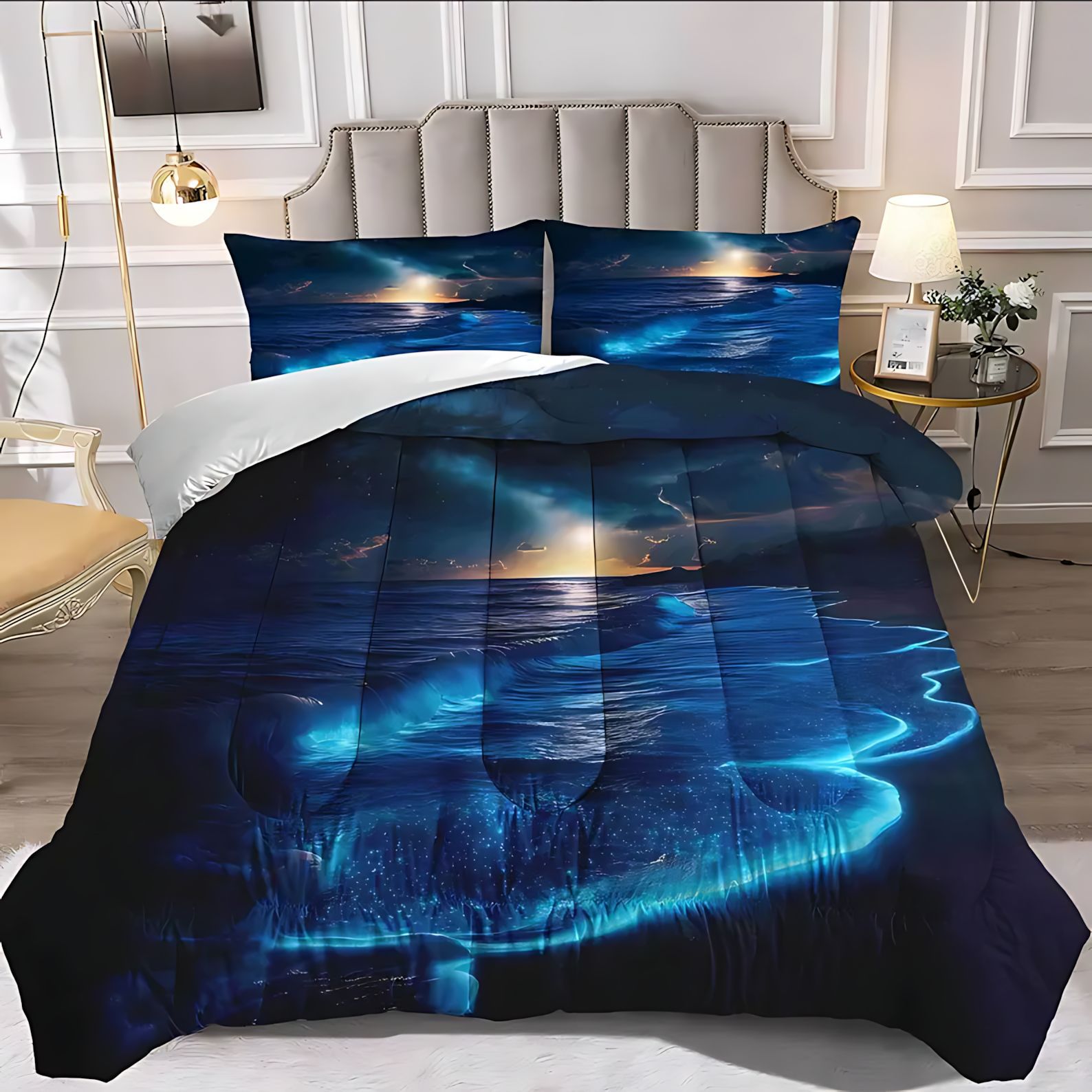 TEMU / JIT transfronterizo ocio vista al mar impresión digital 180gms suave y cómodo edredón conjunto de ropa de cama