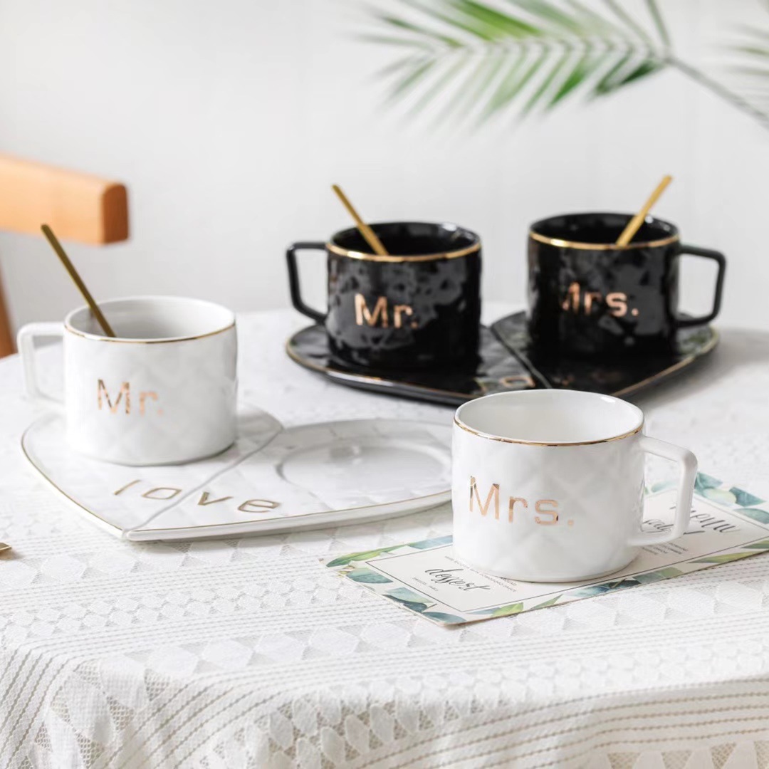 Personalidad creativa pareja taza y platillo traje estilo nórdico regalo del Día de San Valentín taza café cerámica té la tarde ocio