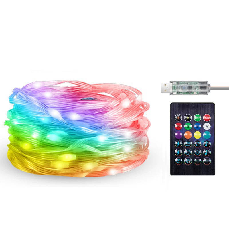 Умная RGB LED‑гирлянда с управлением через приложение, USB питание, адресные точки, 5–20 м (50–200 LED)