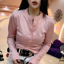 2025秋冬新款欧洲站pu皮长袖T恤女修身显瘦皮衣百搭打底上衣小衫