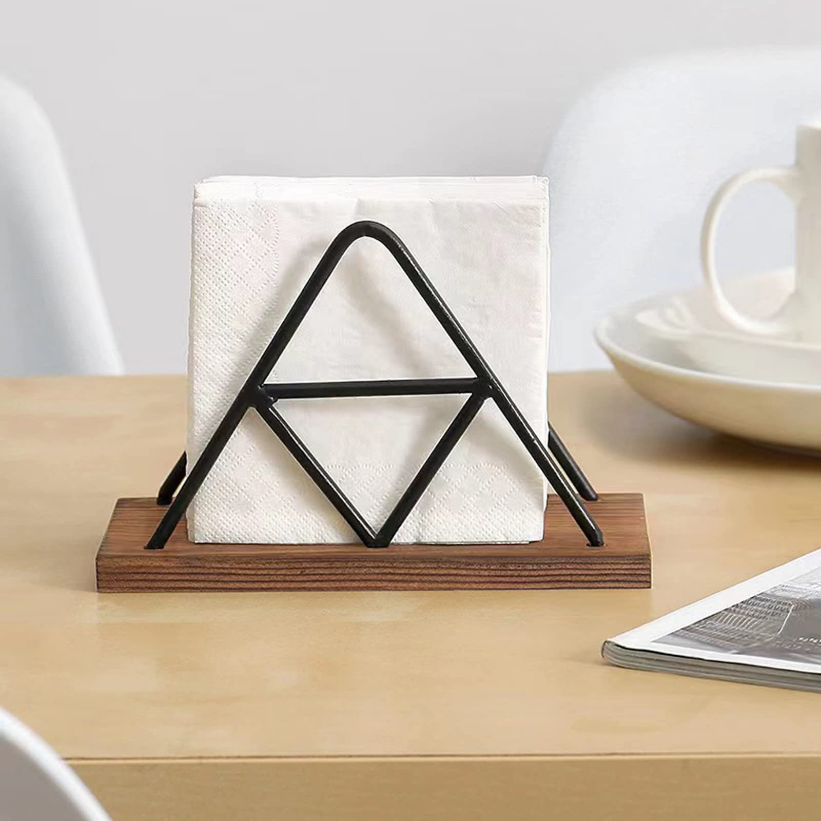 铁木结合三角餐巾收纳架木质三角卫生纸收纳架创意款餐巾架