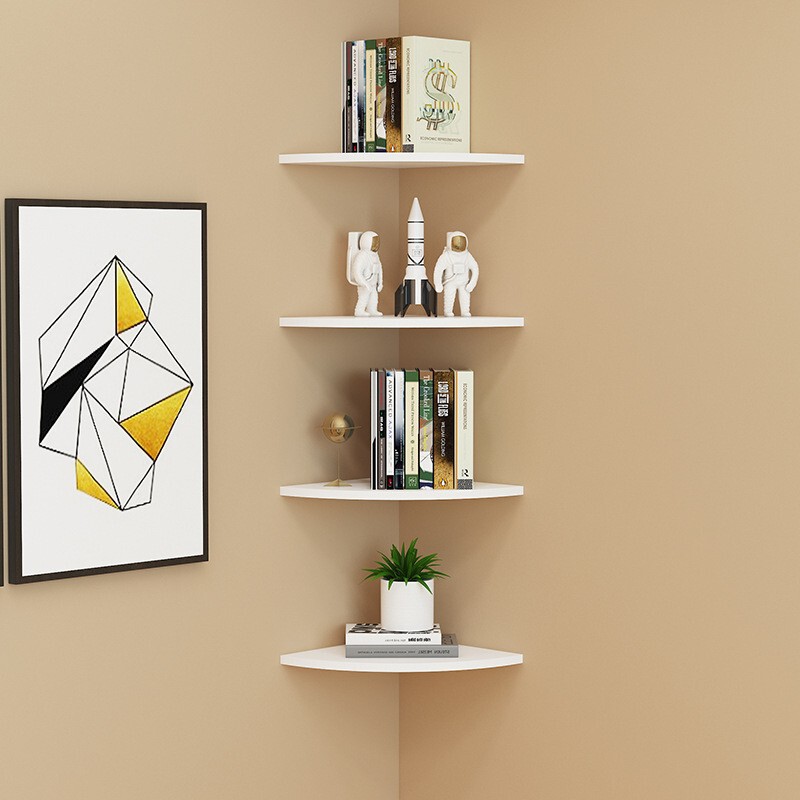 Corner shelf for wall-mounted storage in the kitchen, bedroom, or living room; multi-layer storage; triangular floating shelf for corners; no drilling required Corner shelf for wall-mounted storage in the kitchen, bedroom, or living room; multi-layer storage; triangular floating shelf for corners; no drilling required