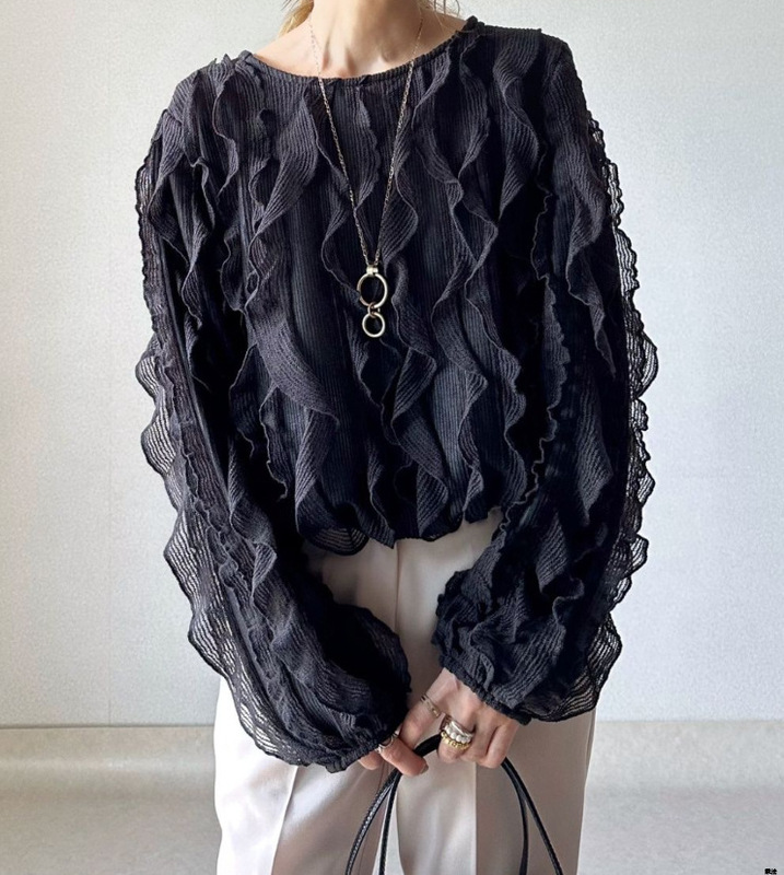 Japanese new style wooden ear decoration heavy industry women's shirt long-sleeved shirt slimming Japanese new style wooden ear decoration heavy industry women's shirt long-sleeved shirt slimming