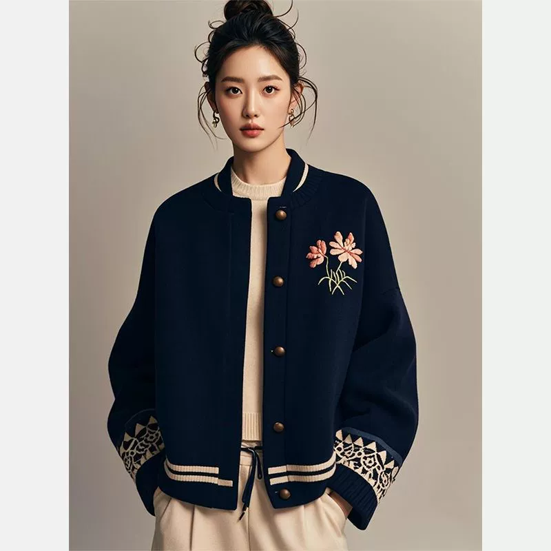 Демисезонная зимняя куртка, китайский стиль, с вышивкой, стиль Chanel