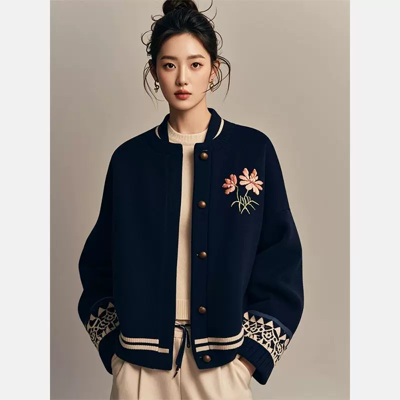 Демисезонная зимняя куртка, китайский стиль, с вышивкой, стиль Chanel