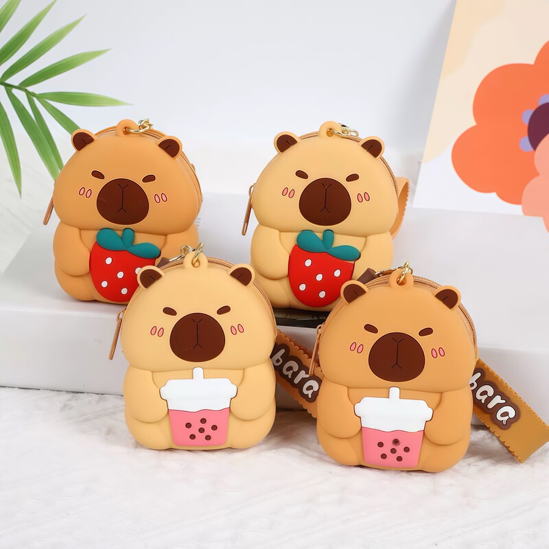 Kapibara Silicone Coin Purse, Cute Silicone Storage Bag, Card Holder, Small Gift for School, Children's Backpack Pendant, Wholesale