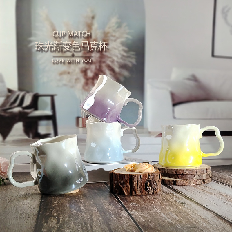 ins cross-border gradient color pearlescent ceramic water cup creative souvenir elegant coffee cup hand-painted mug wholesale ins cross-border gradient color pearlescent ceramic water cup creative souvenir elegant coffee cup hand-painted mug wholesale