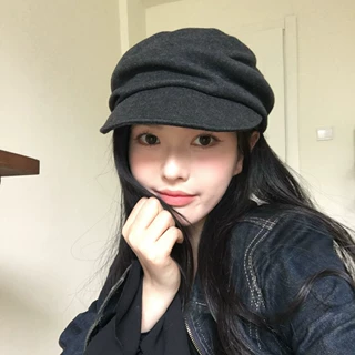 毛呢褶皱平顶马术帽2026新款复古做旧报童帽休闲百搭显脸小鸭舌帽