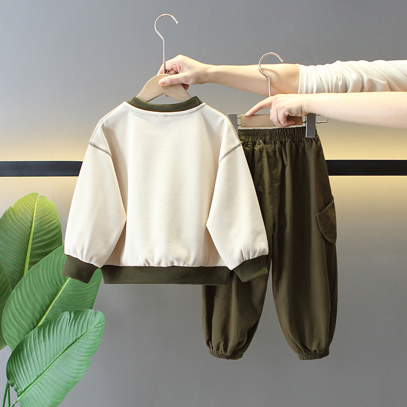 6127 Traje de primavera para niños 2025 nuevo suéter para niños fresco y guapo primavera y otoño estilo coreano hermoso traje de bebé de dos piezas