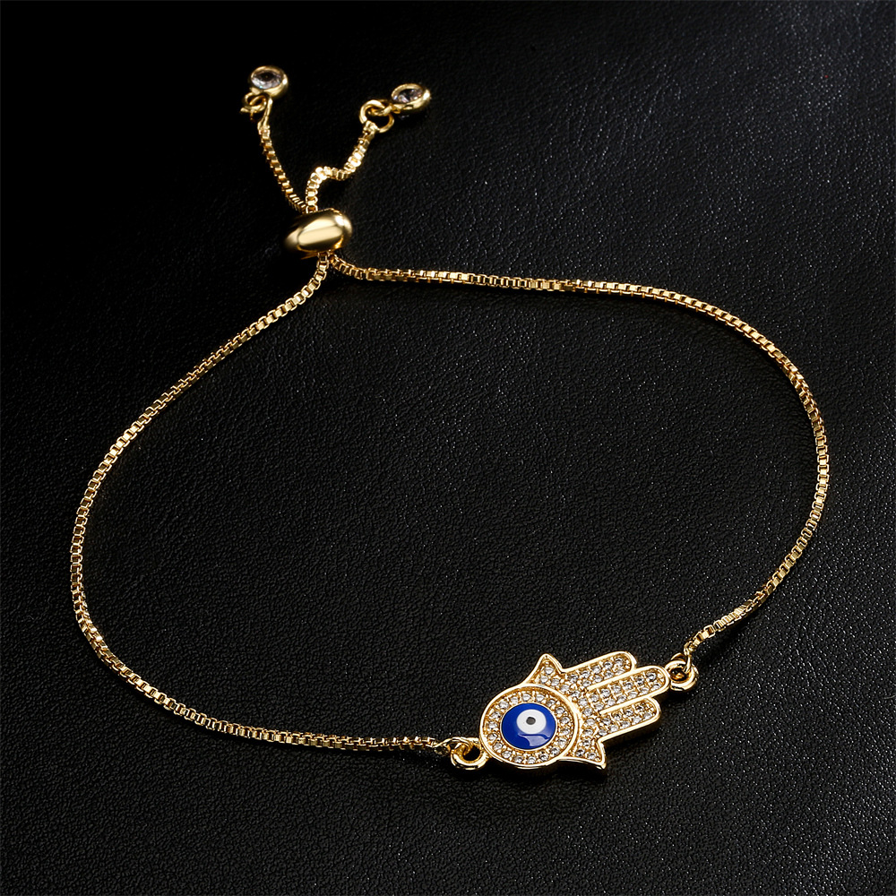 Fashion Drop Oil Micro-inlaid Zircon Palm Demon Eye Lucky Gold Bracelet display picture 2