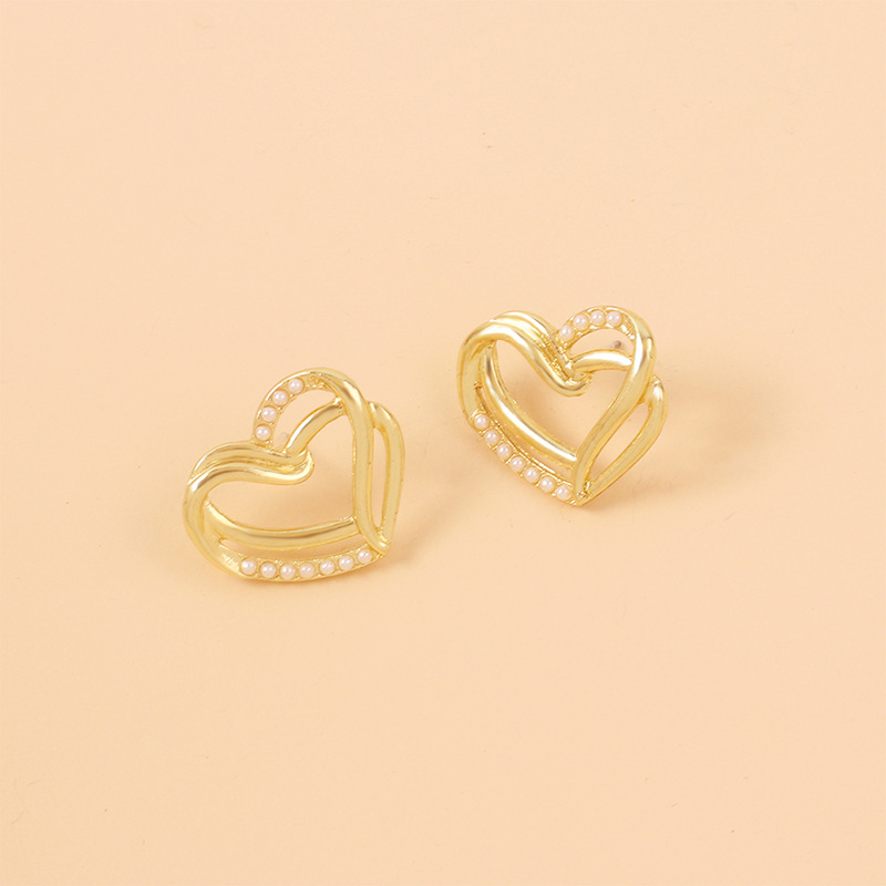 3g Weight Earrings Classification Wedding, Travel Occasion Women'S Gender Gold Color Fashion Geometric Heart Pearl Multi-layer Earrings 4