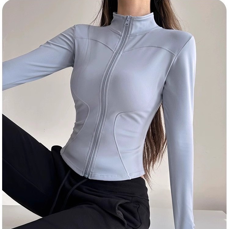 スポーツコートナイロン速乾ヨガ服立襟スポーツランニングジャケット長袖通気トレーニングヨガ上着|undefined