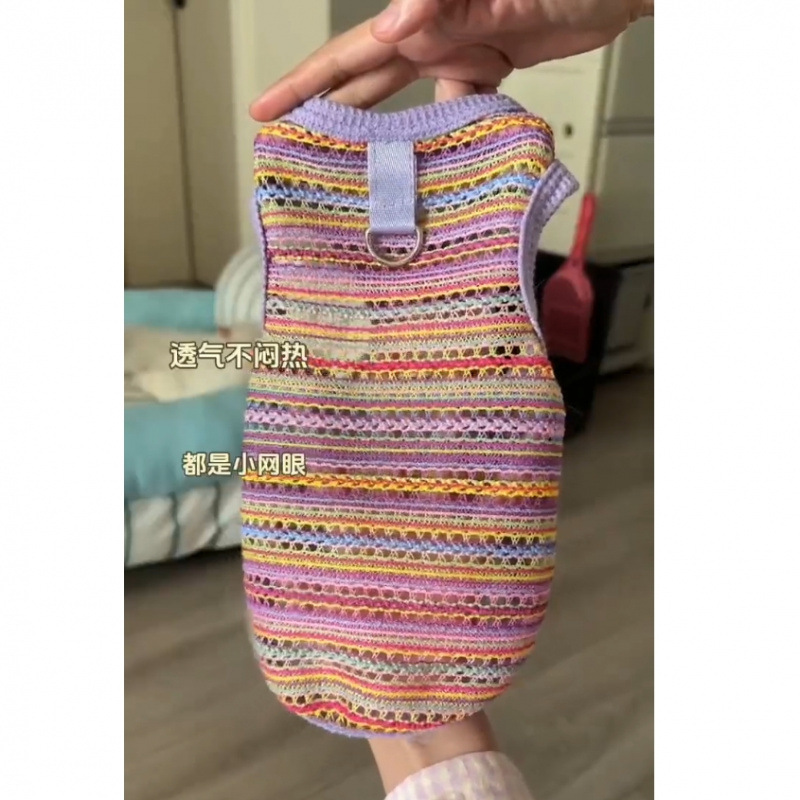 Cute ropa de gato de verano delgada hueco chaleco de tejido de color con hebilla de tracción muñeca gato chaleco de oro