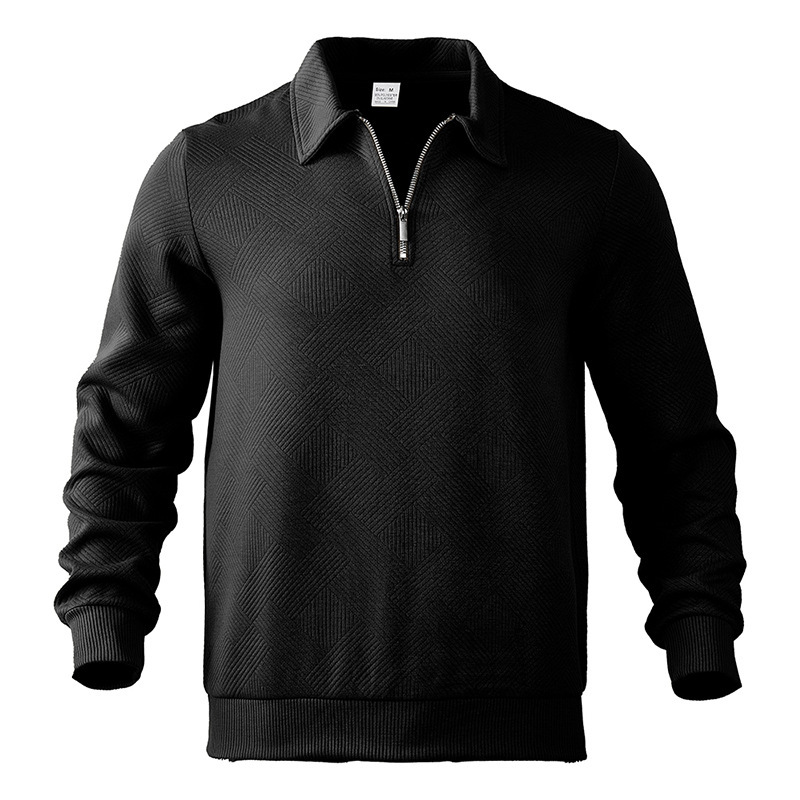 Men's Half-zip Jacquard Polo Sweatshirt With Turn-down Collar_voghion.com