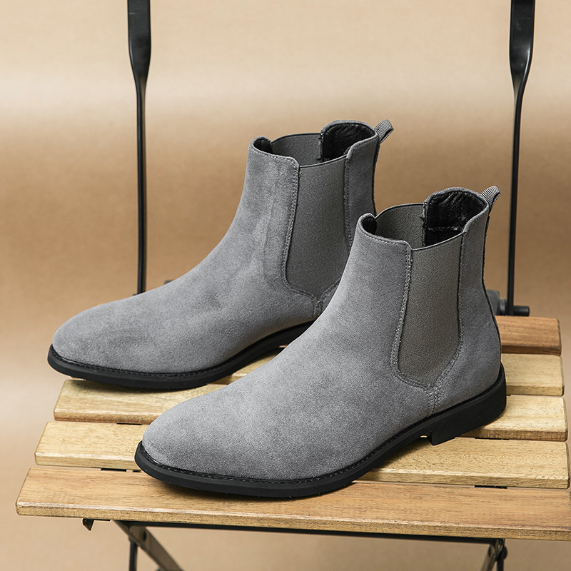 Cross-border Four-season Pointed Toe Men's Boots High-top plus size Frosted Leather Shoes Martins British Casual Chelsea Boots