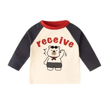 2025 nueva camiseta de algodón para niños camisas de algodón para niños de manga larga una sola pieza de ropa de algodón para mujeres de clase A dibujos animados para niños de moda