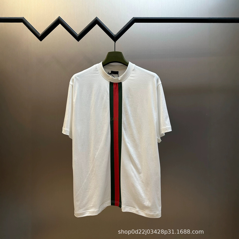 Cross-border high-end G brand 26 early autumn new collection: ultra-thin silk striped short-sleeve T-shirt, versatile and unisex Cross-border high-end G brand 26 early autumn new collection: ultra-thin silk striped short-sleeve T-shirt, versatile and unisex