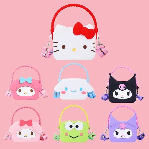 Genuine Sanrio Silicone Bag Cute Hello Kitty Messenger Bag Cartoon Student Melody Square Portable Coin Purse