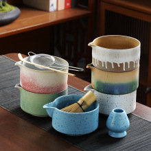 日式点茶碗新款手工复古螺纹抹茶碗陶瓷干泡碗宋代点茶工具配件