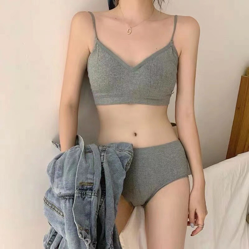 Girl's Tube Top Underwear Set Beautiful Back Push-Up Seamless Bra Underpants Students Korean Style Sports Underwear for Middle School Students