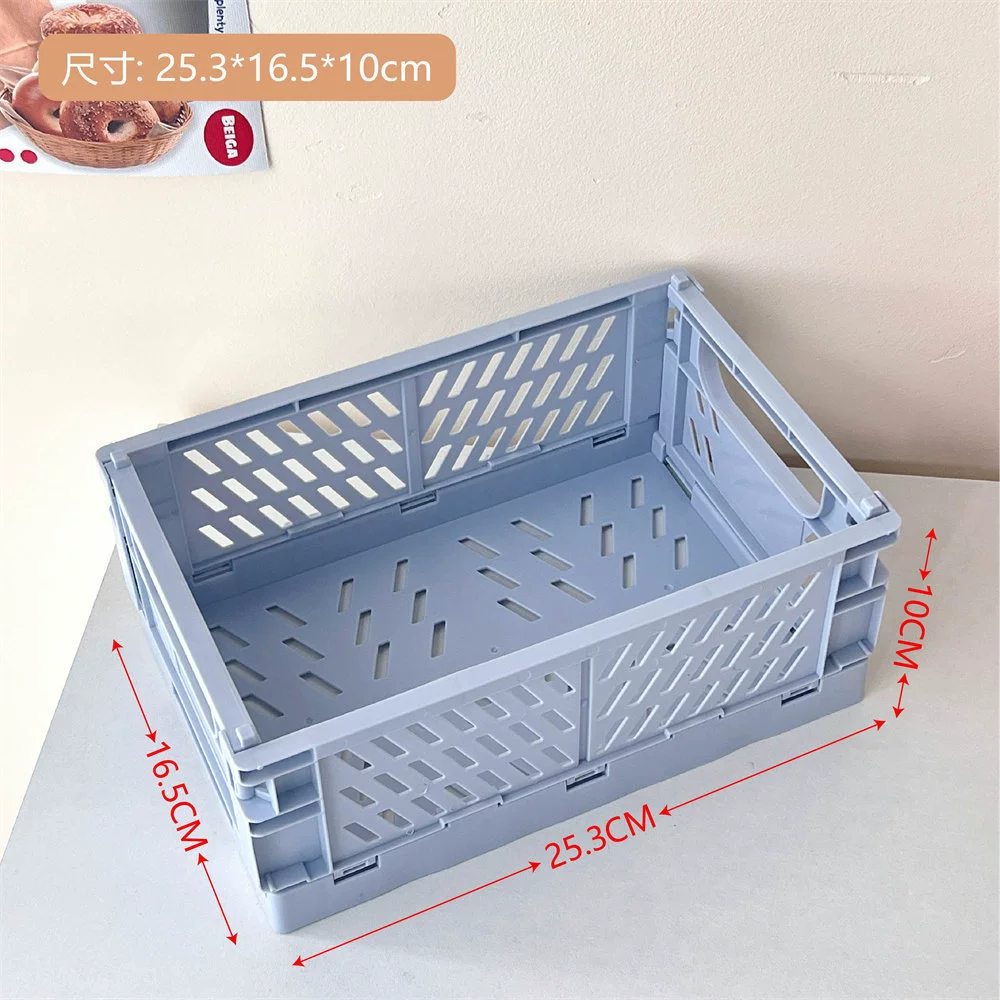 Foldable plastic storage box, Korean INS style, compact 18×17×2.3 cm, multi-compartment