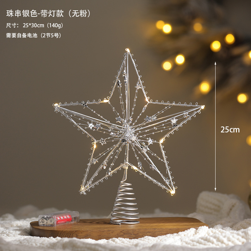 Nuevos productos transfronterizos árbol de Navidad estrella dorada plata blanca brillante árbol de Navidad decoración de Navidad estrella de cinco puntas