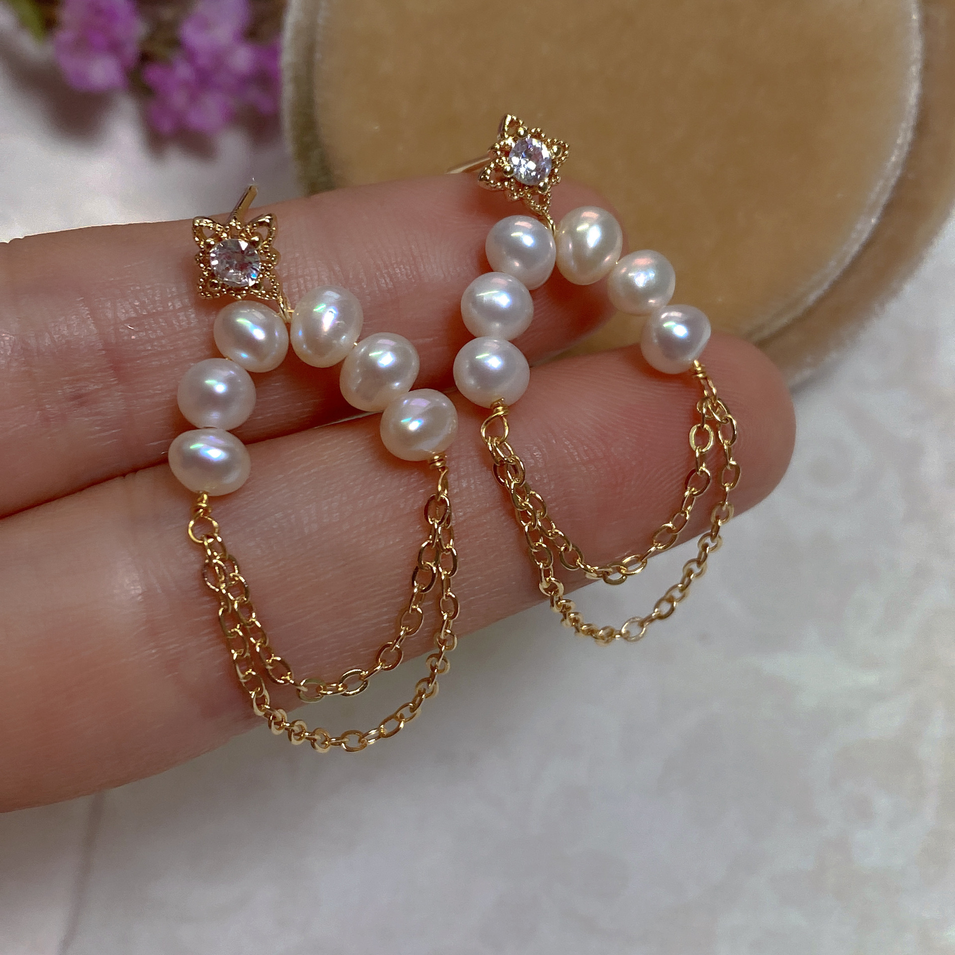 Retro Geometric Baroque Pearls Earrings 1 Pair display picture 3