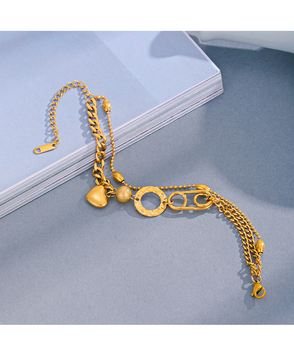 Fashion Heart Shape Titanium Steel Chain Inlaid Gold Bracelets 1 Piece