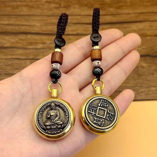 Creative Brass Twelve Zodiac Eight Patron Saints Benming Buddha Keychain Pendant Unzip and Turn Car Pendant