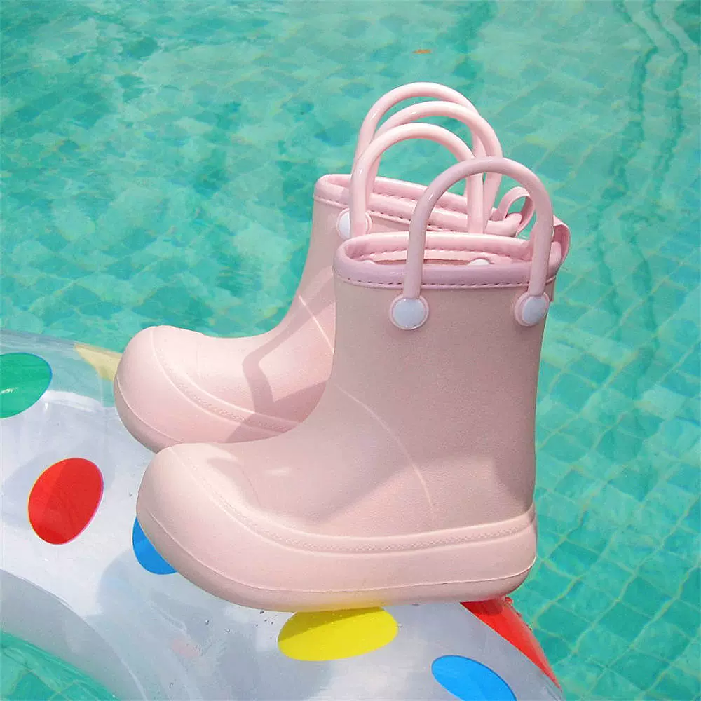 休闲软底四季通用可爱手提带纯色男童女童防水儿童雨靴ins风雨鞋