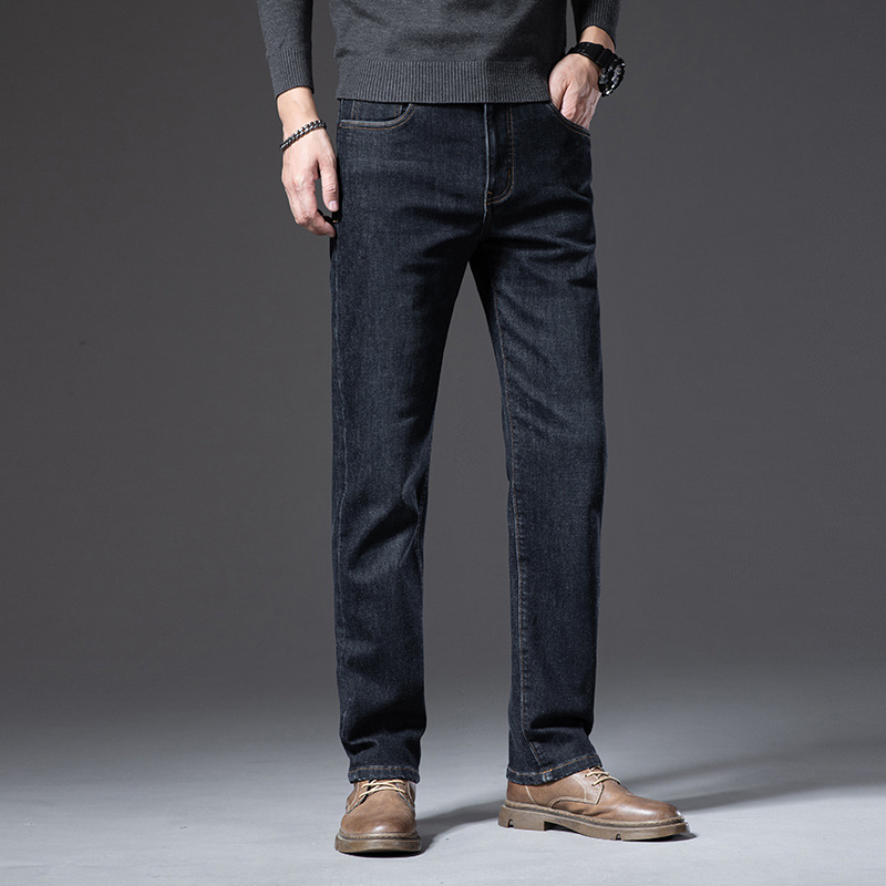 Pantalones vaqueros de cintura alta para niños de negocios ligeramente elásticos simples pantalones casuales del todo fósforo 2023 otoño e invierno nuevos pantalones rectos