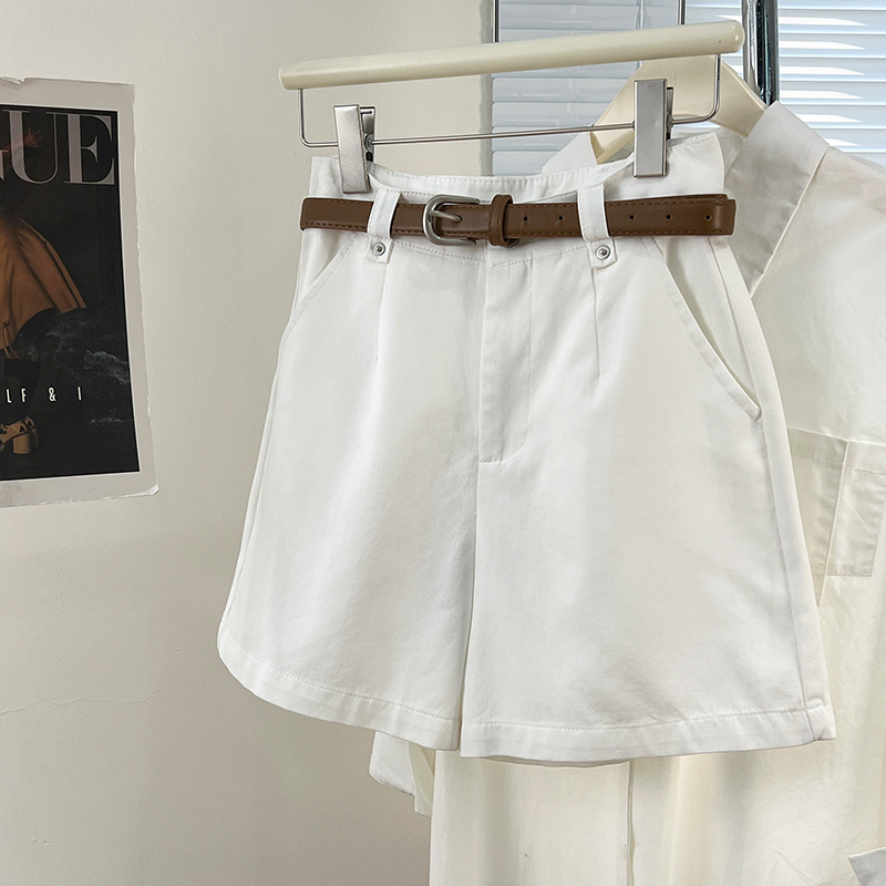 Fashion Solid Color Belt Shorts Casual Pants 2024 Summer New Korean Style Women's High Waist All-match Wide Leg Shorts Trendy Fashion Solid Color Belt Shorts Casual Pants 2024 Summer New Korean Style Women's High Waist All-match Wide Leg Shorts Trendy