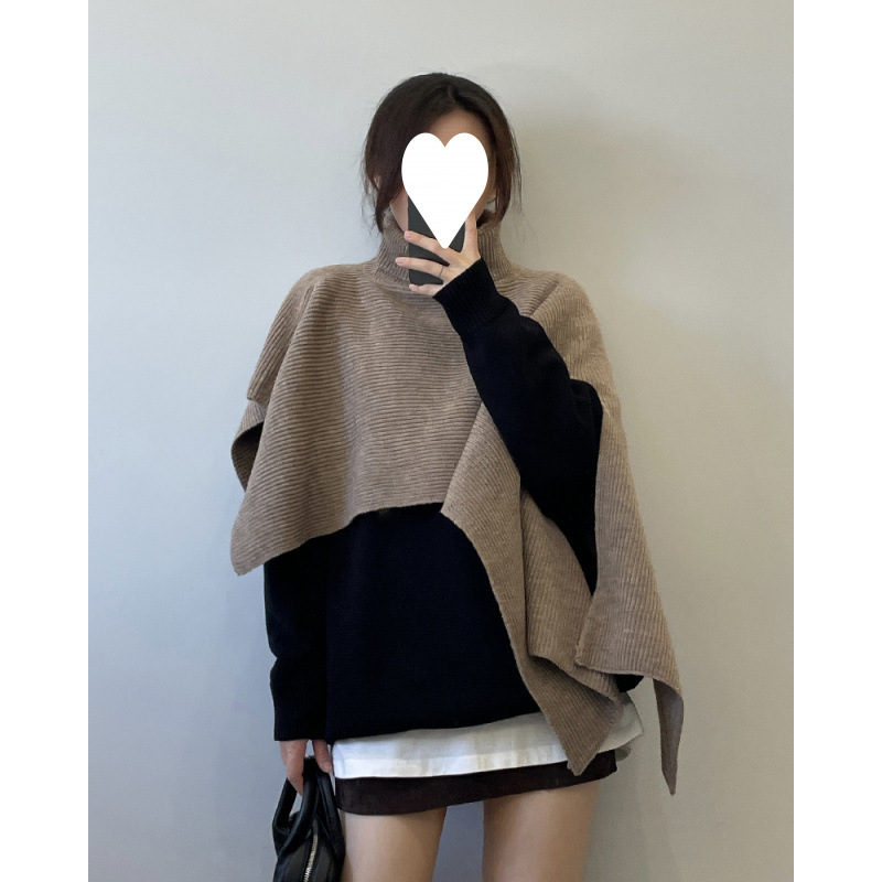 Otoño y invierno con capa de cuello alto coreana, chale de punto, hombros de collar de color sólido, una nueva bufalla universal
