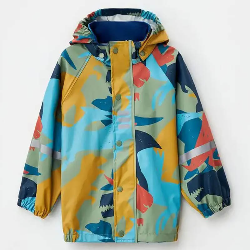 Pu Children's Raincoat Knitted Fabric Printed Storm-Proof Jacket Foreign Trade Boys' and Girls' Rainwear Thickened Windproof Jacket