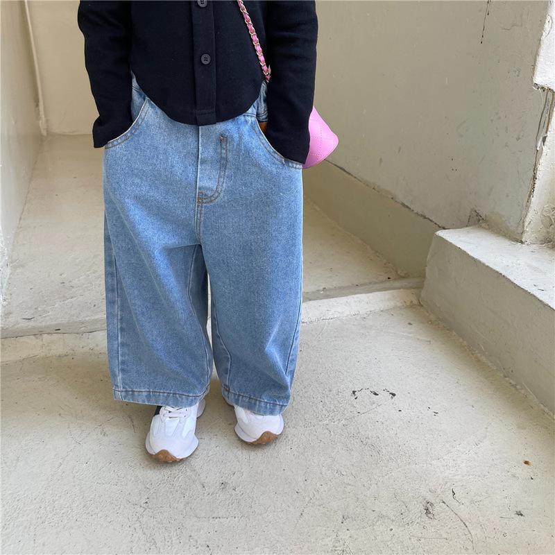 Boys' and Girls' Denim Wide-Leg Pants Spring and Autumn New Versatile Straight Leg Pants Korean Style Denim Casual Loose 0057A001