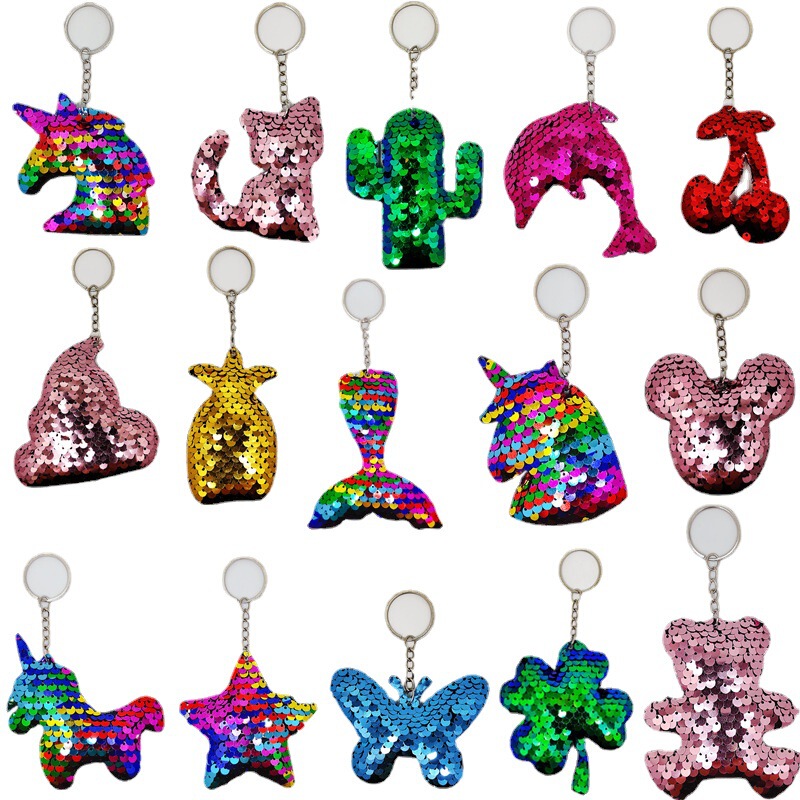 Amazon cross-border reflective sequins animal keychain pendant sequins unicorn bag pendant manufacturers wholesale