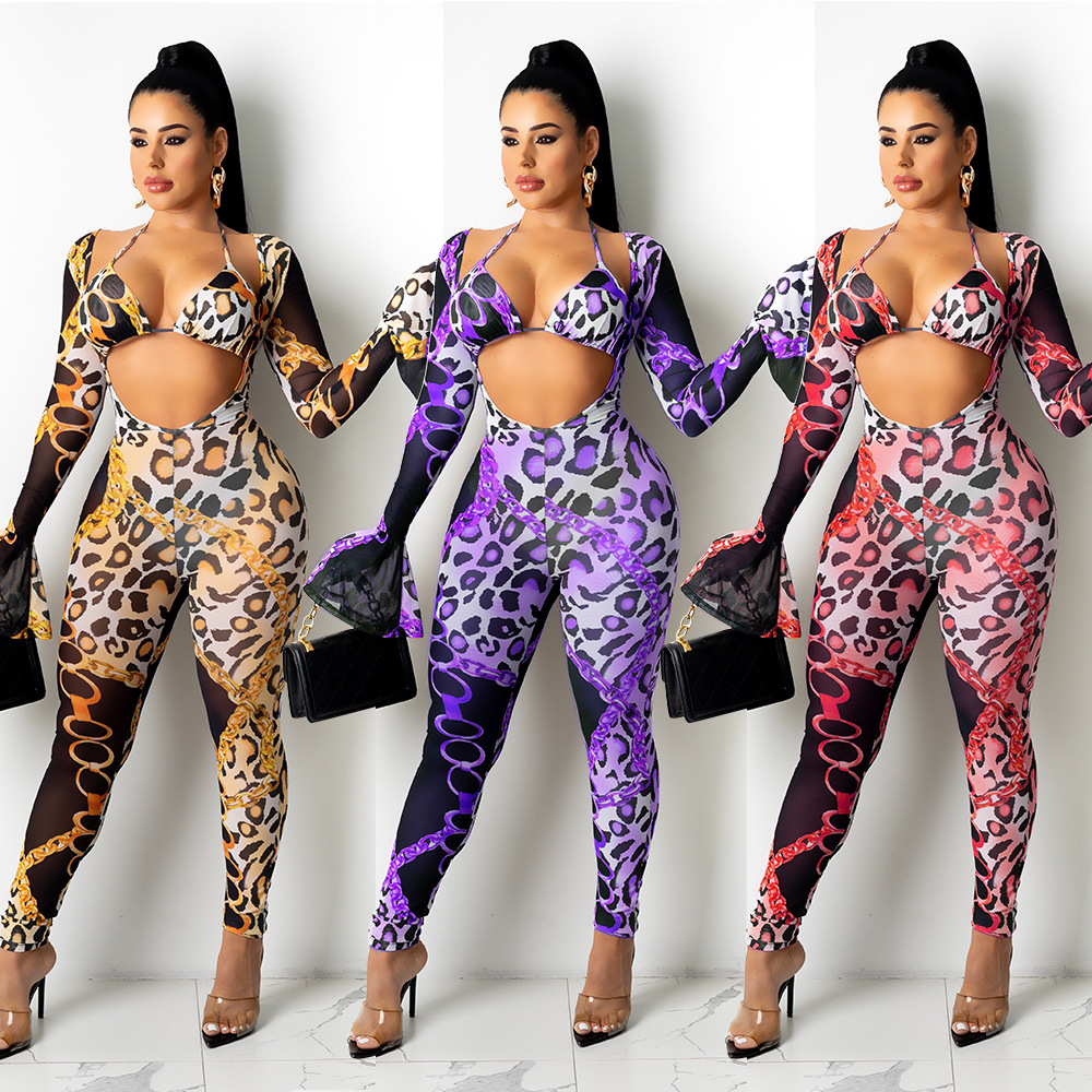 Women's Holiday Street Sexy Leopard Full Length Jumpsuits display picture 1