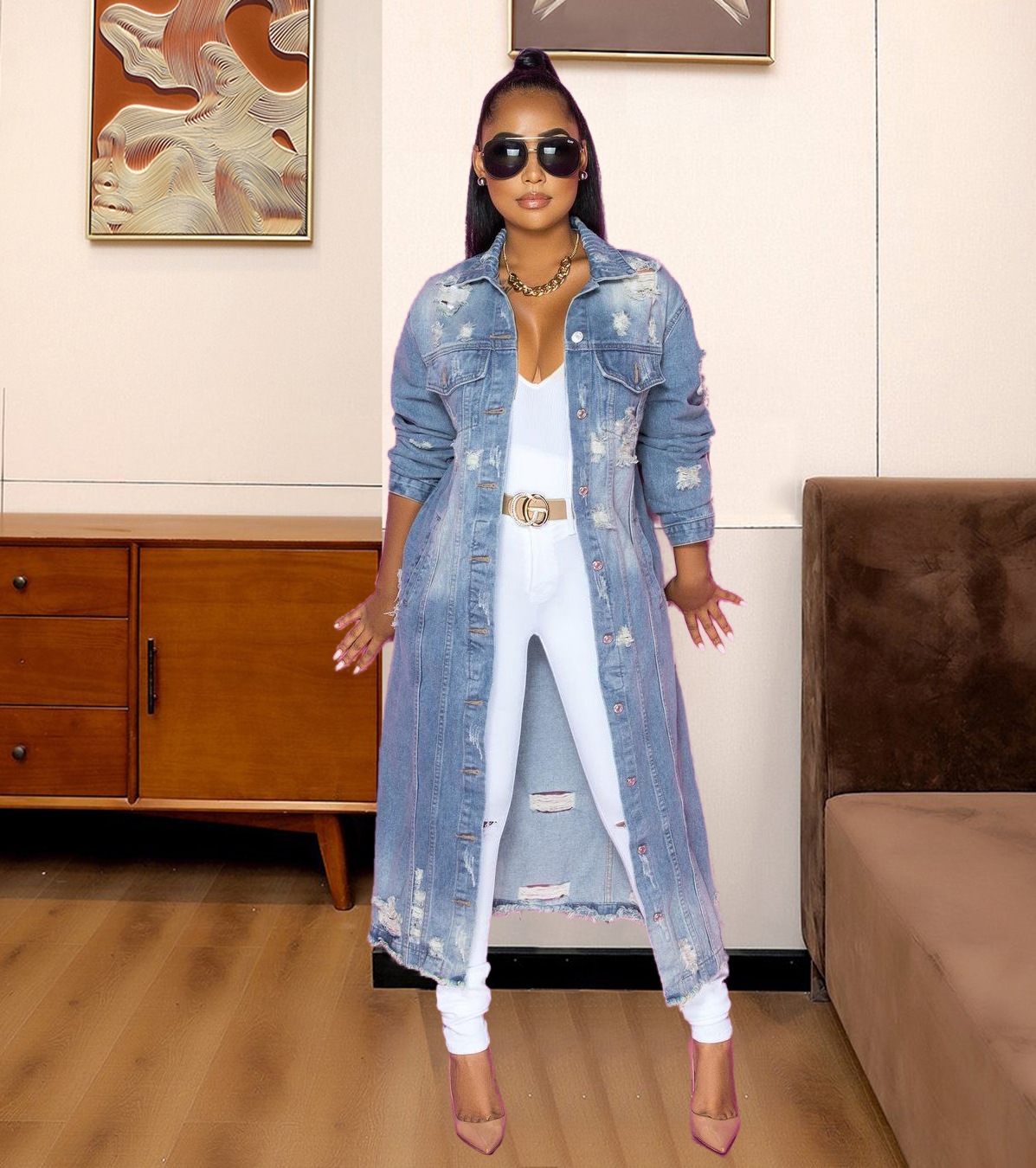 Cotton, Polyester Fabric Type Long Top Length Coat Tops Type Daily Occasion Turndown Neckline Women'S Vintage Style Streetwear Color Block Single Breasted Coat Denim Jacket