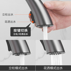 廚房槍灰色抽拉式水龍頭家用萬向伸縮全銅洗衣洗菜洗碗池龍頭冷熱